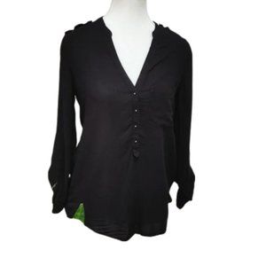 Zara black open decolt blouse top shirtlong sleeves